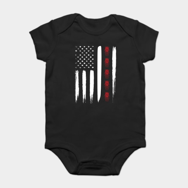 Cicada Line in Distressed US Flag for Cicada Reemergence graphic Baby Bodysuit by creative